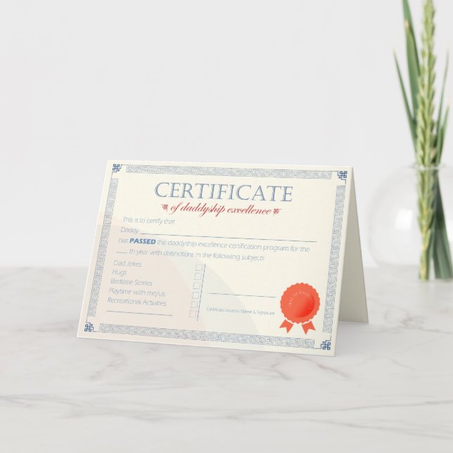 Certificate of Daddyship Excellence: Teen-Approved Holiday Card (Front)