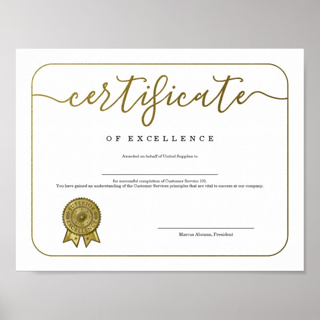 Certificate of Excellence Appreciation Recognition Poster (Front)