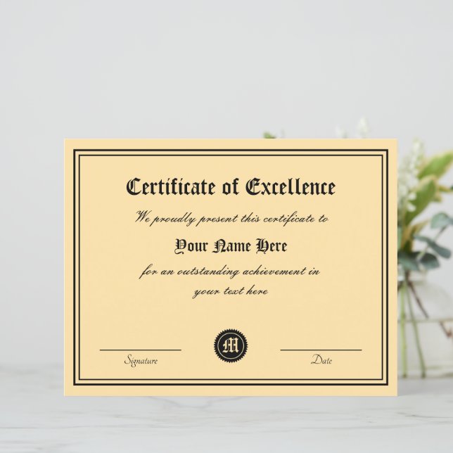 Certificate of excellence authentic award template (Standing Front)