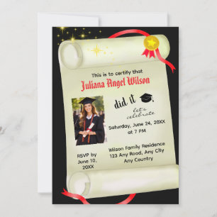 Certificate of Graduation Photo Invitation