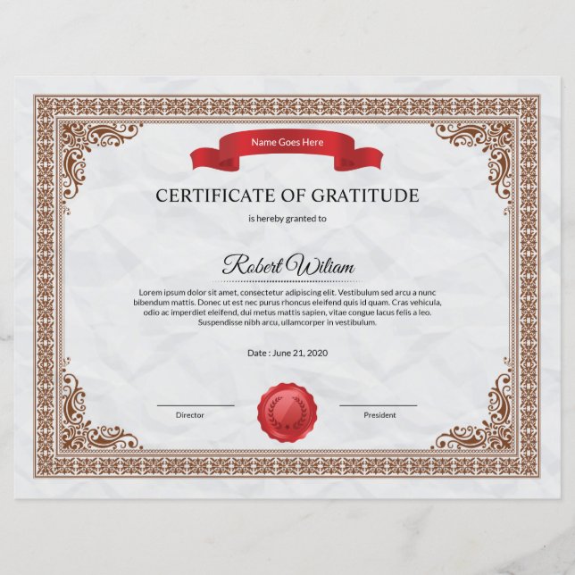 Certificate of Gratitude (Front)