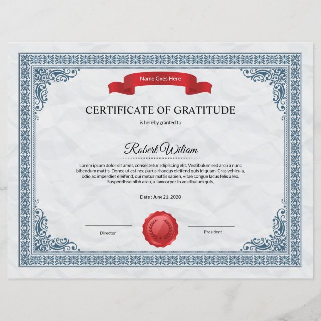 Certificate of Gratitude (Front)