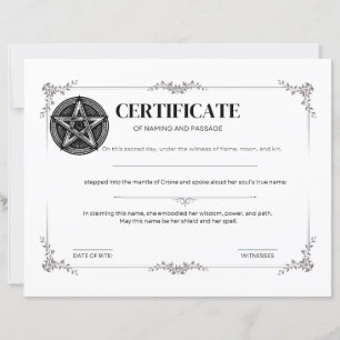 Certificate of Naming and Passage 