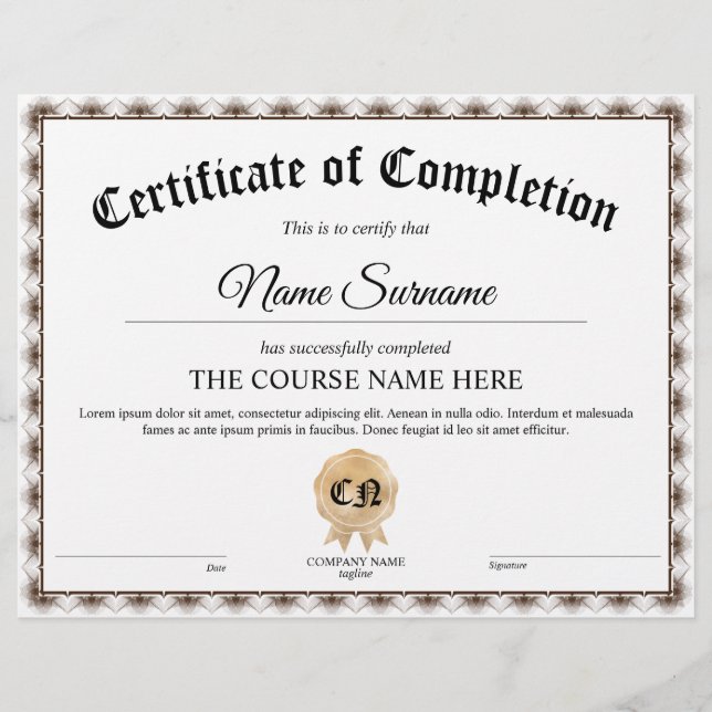 Certificate of Participation Award Course  (Front)