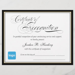 Certificate of Recognition Award  - Add Logo