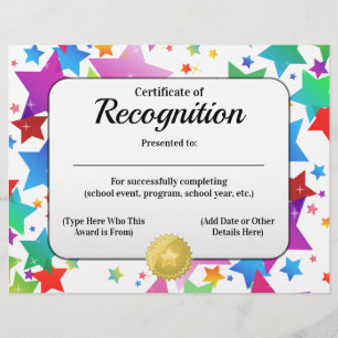 Certificate of Recognition Customisable 8.5x11