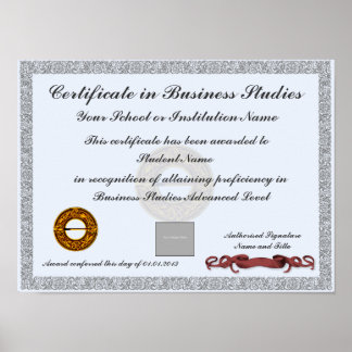 Certificate of Subject Curriculum Award Photo ID Poster