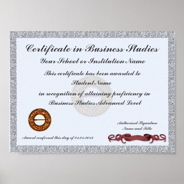 Certificate of Subject Curriculum Award Poster (Front)