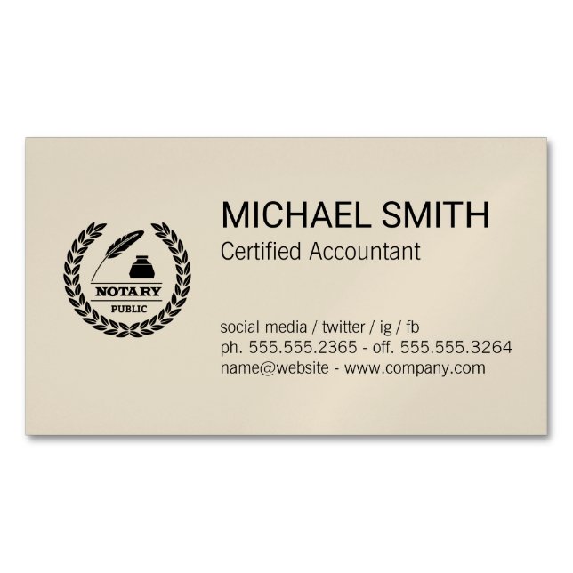 Certificate | Public Notary Logo Magnetic Business Card (Front)
