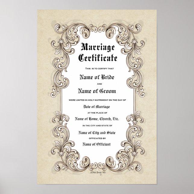 Certificate Wedding-Marriage-(Ornamental Keepsake) Poster (Front)
