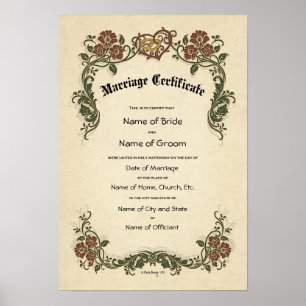 Certificate Wedding-Marriage-(Ornamental Keepsake) Poster