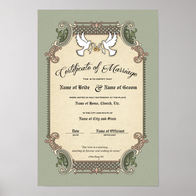 Certificate Wedding-Marriage-(Ornamental Keepsake) Poster (Front)