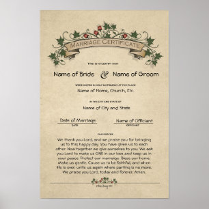 Certificate Wedding-Marriage-(Ornamental Keepsake) Poster