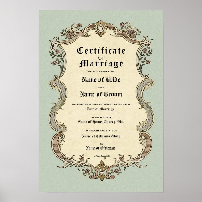 Certificate Wedding-Marriage-(Ornamental Keepsake) Poster (Front)