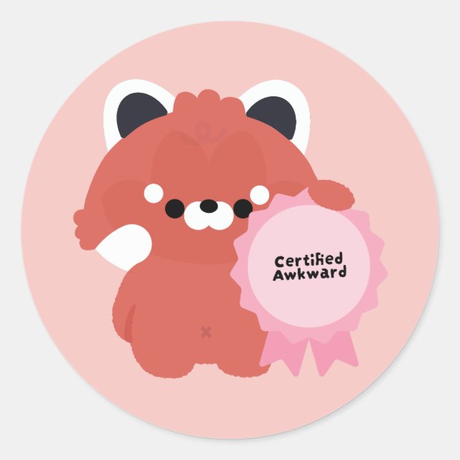 Certified Awkward Red Panda Classic Round Sticker (Front)
