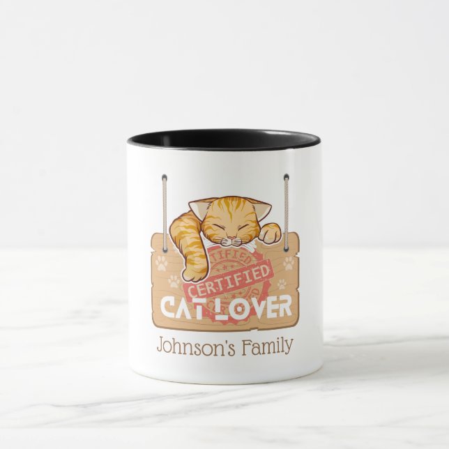 Certified Cat Lover with Family Name Mug (Center)
