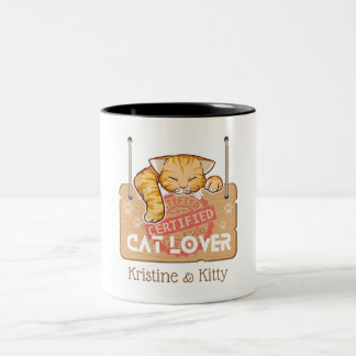 Certified Cat Lover with Family Name Two-Tone Coffee Mug