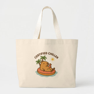 Certified Chiller – Cute Summer Capybara Beach Tot Large Tote Bag