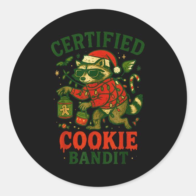 Certified Cookie Bandit, Funny Christmas Lights Ra Classic Round Sticker (Front)