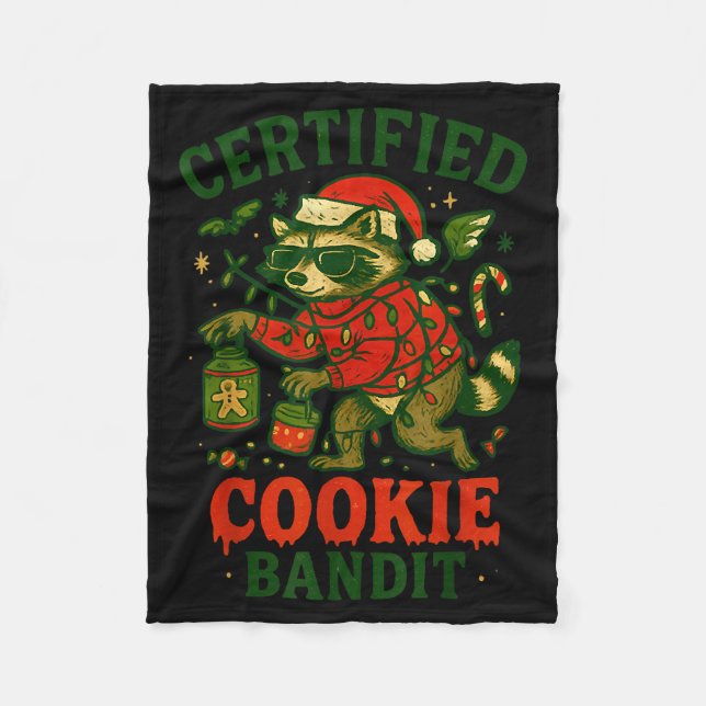 Certified Cookie Bandit, Funny Christmas Lights Ra Fleece Blanket (Front)