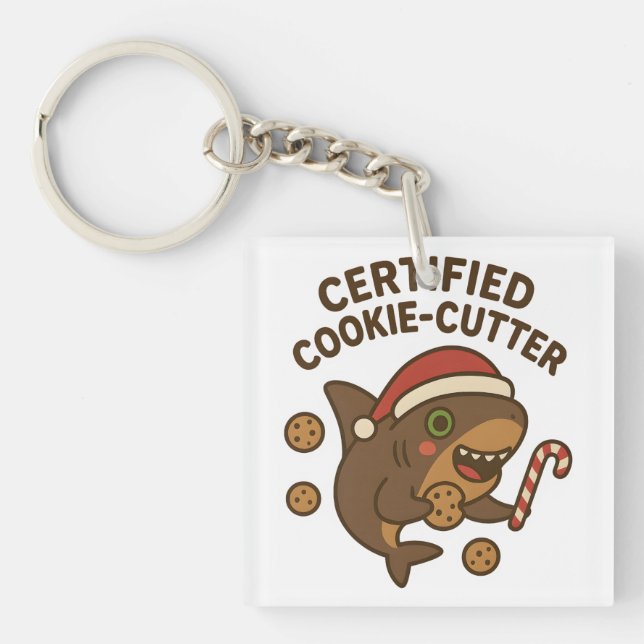 Certified Cookie-Cutter Funny Christmas Shark Pun Key Ring (Front)