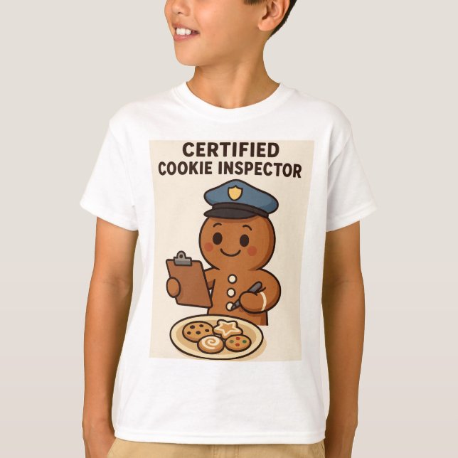 Certified Cookie Inspector Gingerbread Man T-Shirt (Front)
