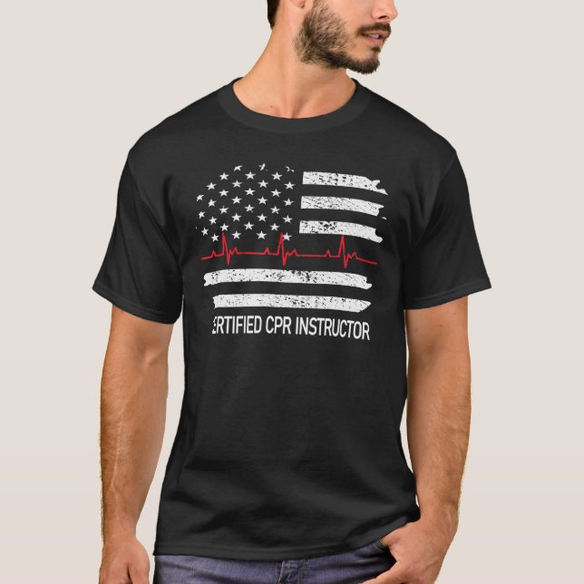 Certified Cpr Instructor Us Flag Ems First Aid Aed T-Shirt (Front)