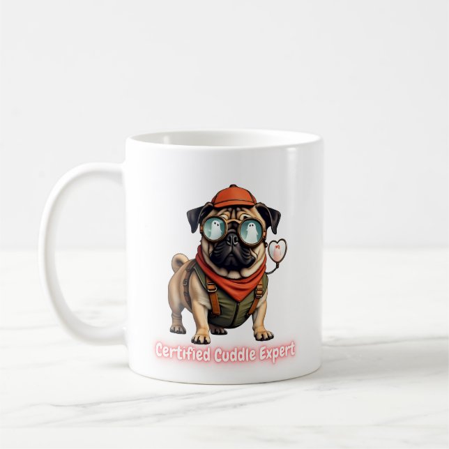 Certified Cuddle Expert Mug – Funny Pug Lover  (Left)