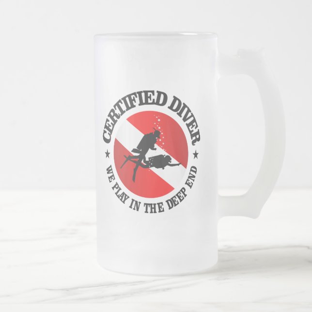 Certified Diver (Deep End) Frosted Glass Beer Mug (Right)