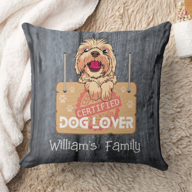 Certified Dog Lover with Family Name Cushion (Blanket)