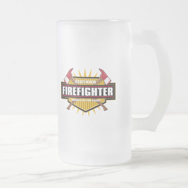 Certified Firefighter Frosted Glass Beer Mug (Right)