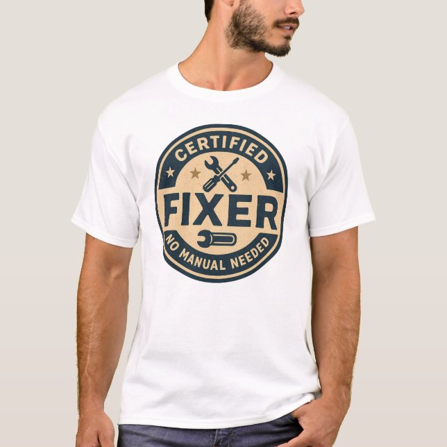 Certified Fixer – Vintage Repair Badge T-Shirt (Front)
