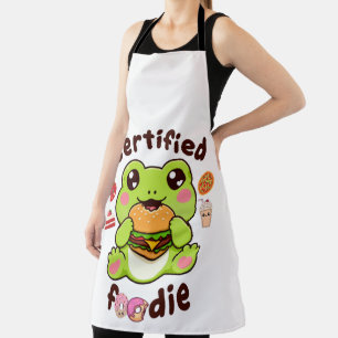 Certified Foodie Cute Kawaii Frog Eating Burger Apron