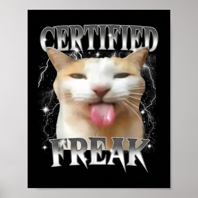 Certified Freak Eat Cement Funny Cursed Silly Cat  Poster (Front)