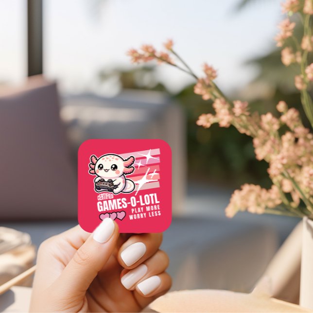 Certified Games-o-lotl Cute Axolotl Gaming Square Sticker (Creator Uploaded)