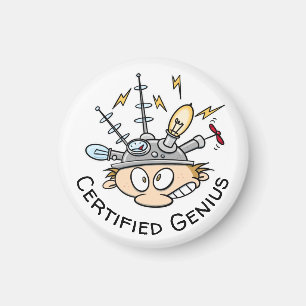 Certified Genius Thinking Cap Funny Cartoon Magnet