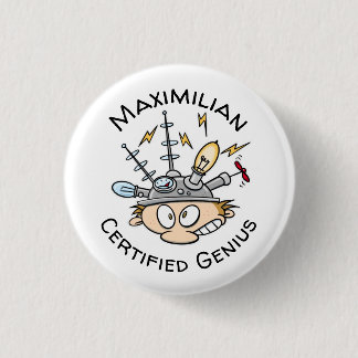 Certified Genius Your Name Thinking Cap Cartoon 3 Cm Round Badge
