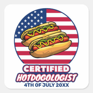 Certified Hotdogologist American Flag Hot Dog Square Sticker