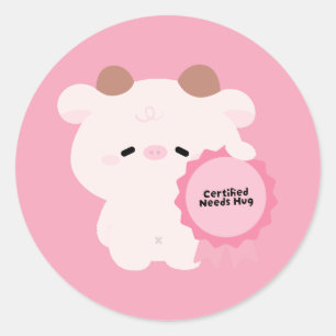 Certified Needs Hug Cow Classic Round Sticker