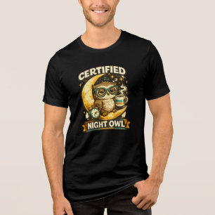 Certified Night Owl Funny Owl Retro Cartoon Vintag Tri-Blend Shirt
