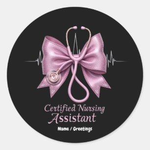 Certified Nursing Assistant CNA Coquette Bow  Classic Round Sticker