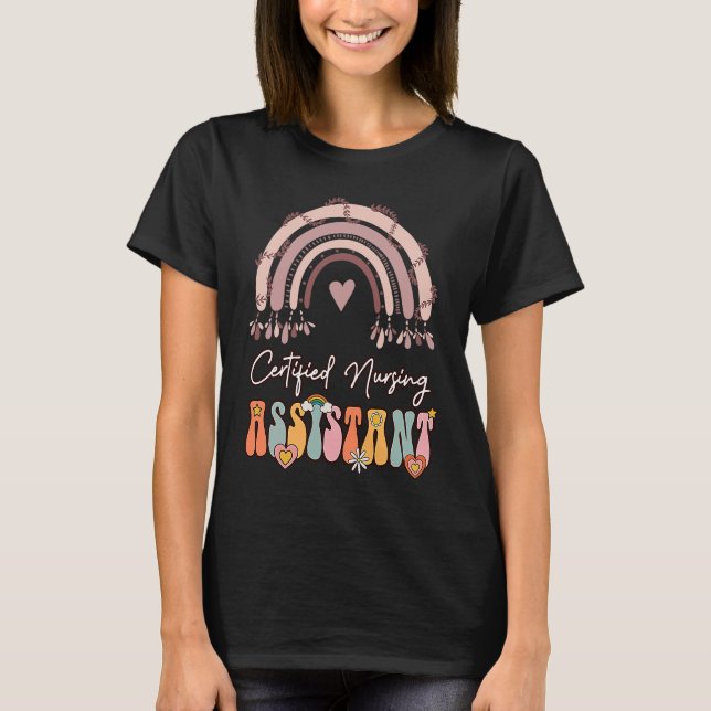 Certified Nursing Assistant CNA Groovy Retro Rainb T-Shirt (Front)