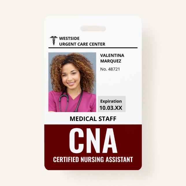 Certified Nursing Assistant CNA ID Photo Badge ID Badge (Front)