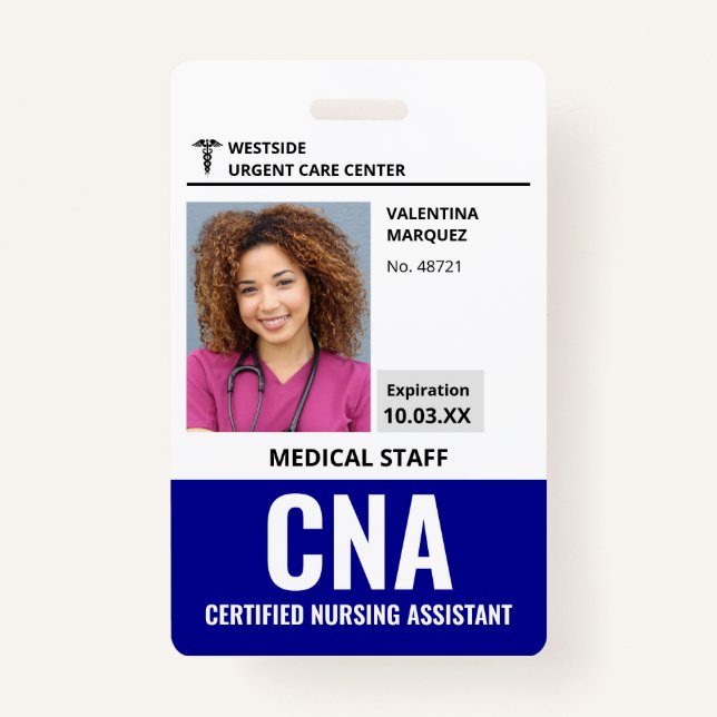 Certified Nursing Assistant CNA ID Photo Badge ID Badge (Front)