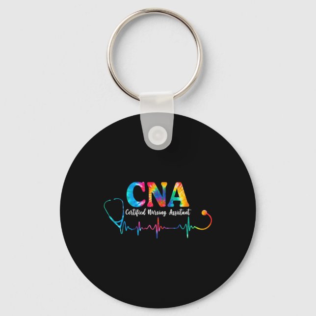 Certified Nursing Istant Tie Dye Cna Nurse Stethos Key Ring (Front)