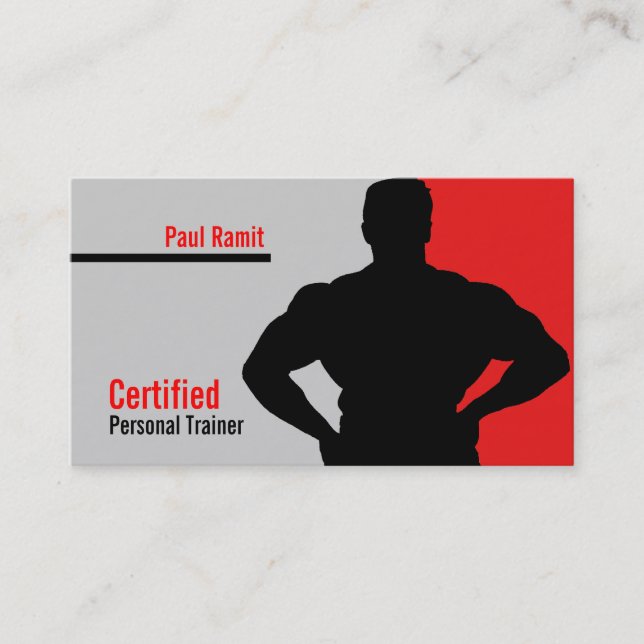Certified Personal Trainer Red Grey Business Card (Front)