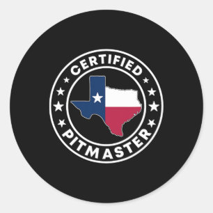 Certified Pitmaster Texan Bbq Grilling Texas Byrbe Classic Round Sticker