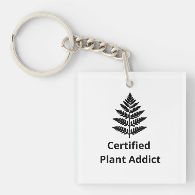 Certified Plant Addict Logo with Black Fern Silhou Key Ring (Front)