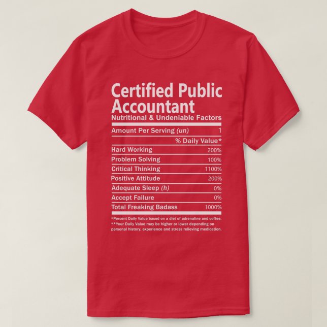 Certified Public Accountant Nutritional and Undeni T-Shirt (Design Front)