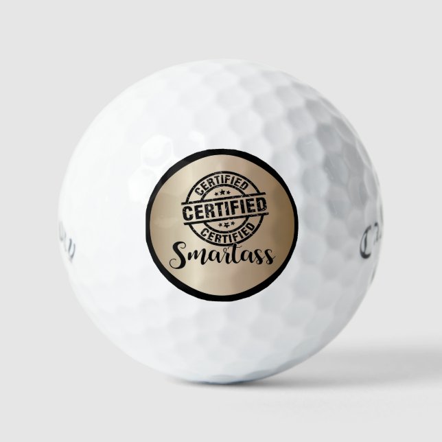 Certified Smartass Gold Golf Balls (Front)